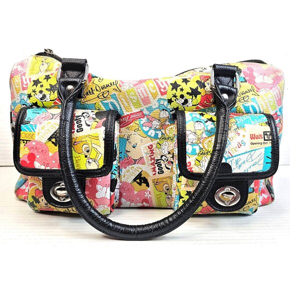 Disney Multicolor Printed Handbag With Black Accents & Dual Handles Y2K - Picture 1 of 14